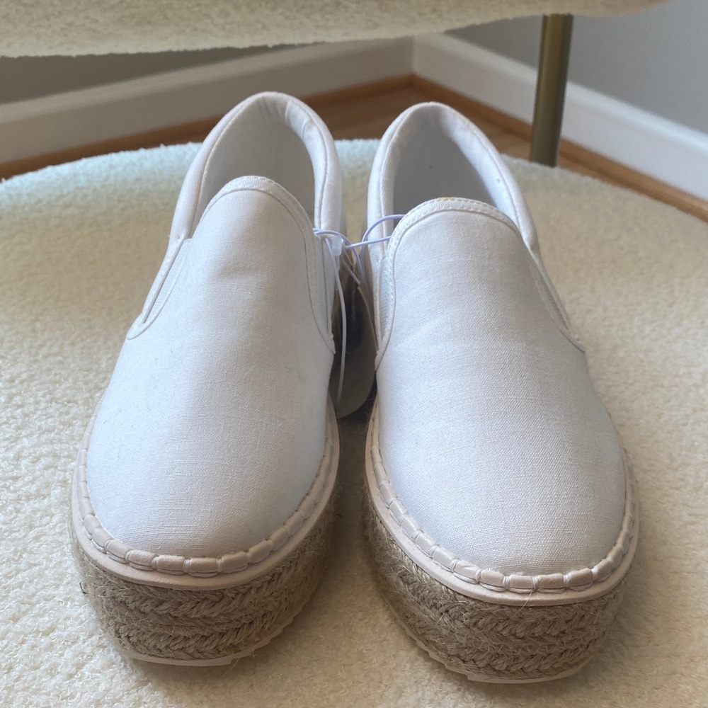 Women’s White Canvas Espadrille Platform Slip-Ons
